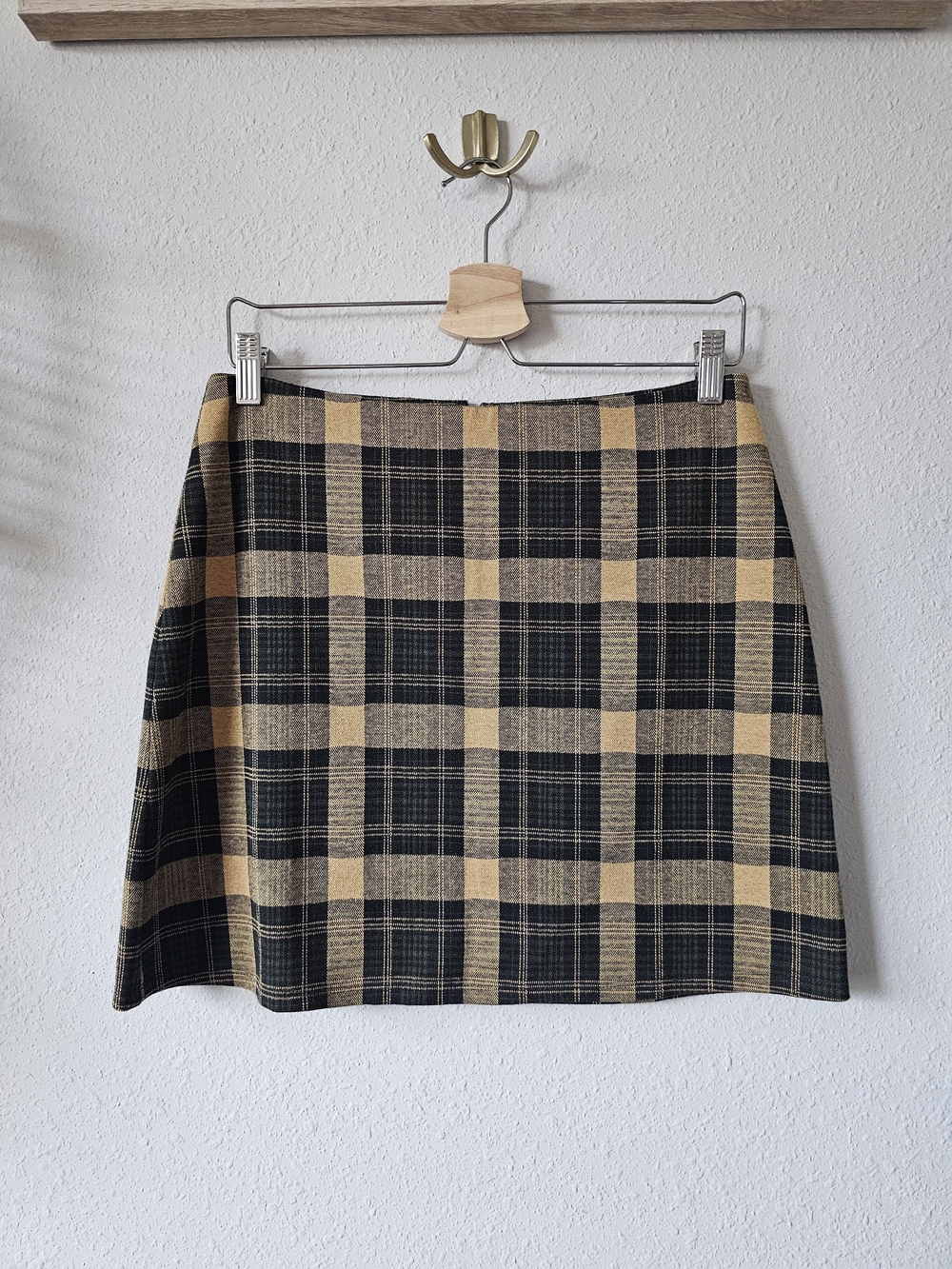 Reformation Black and Tan Plaid Mini Skirt